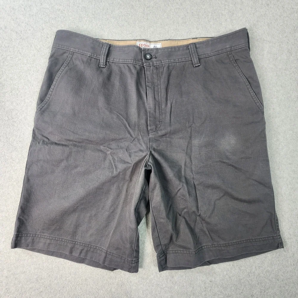 Izod Saltwater Shorts Mens 40x10 Gray Outdoor Cotton‎ Flat Front